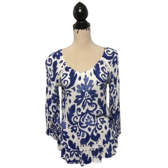 Inc International Concepts Blue and White Women's Peasant Blouse Size Small - Picture 1 of 8